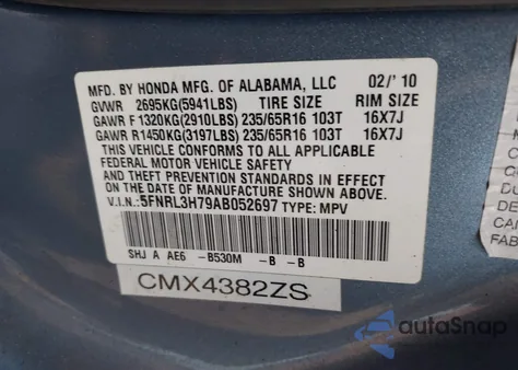 2010 Honda Odyssey Ex-L from USA, damaged, VIN 5FNRL3H79AB052697